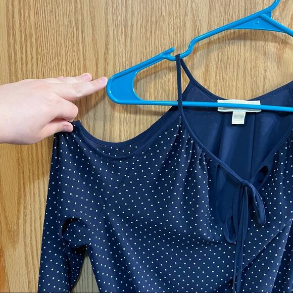 Michael Kors Navy Blue Polka Dot Cold Shoulder Dress Size Medium - Picture 6 of 10